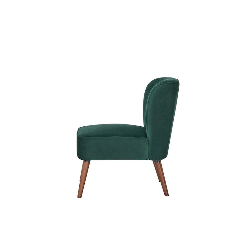 Fauteuil d'appoint sans accoudoirs en velours avec pieds en bois massif