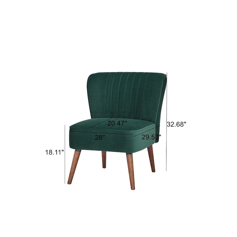 Fauteuil d'appoint sans accoudoirs en velours avec pieds en bois massif