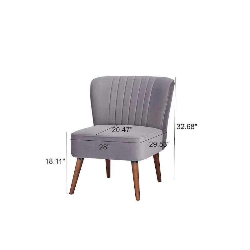 Fauteuil d'appoint sans accoudoirs en velours avec pieds en bois massif