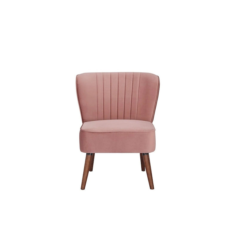 Fauteuil d'appoint sans accoudoirs en velours avec pieds en bois massif
