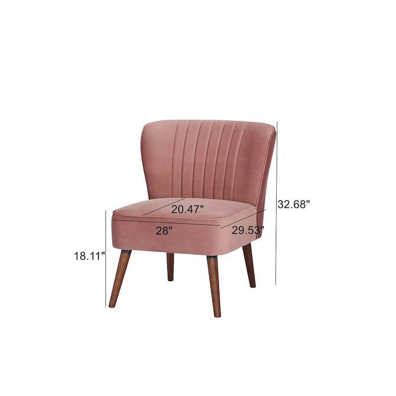 Fauteuil d'appoint sans accoudoirs en velours avec pieds en bois massif
