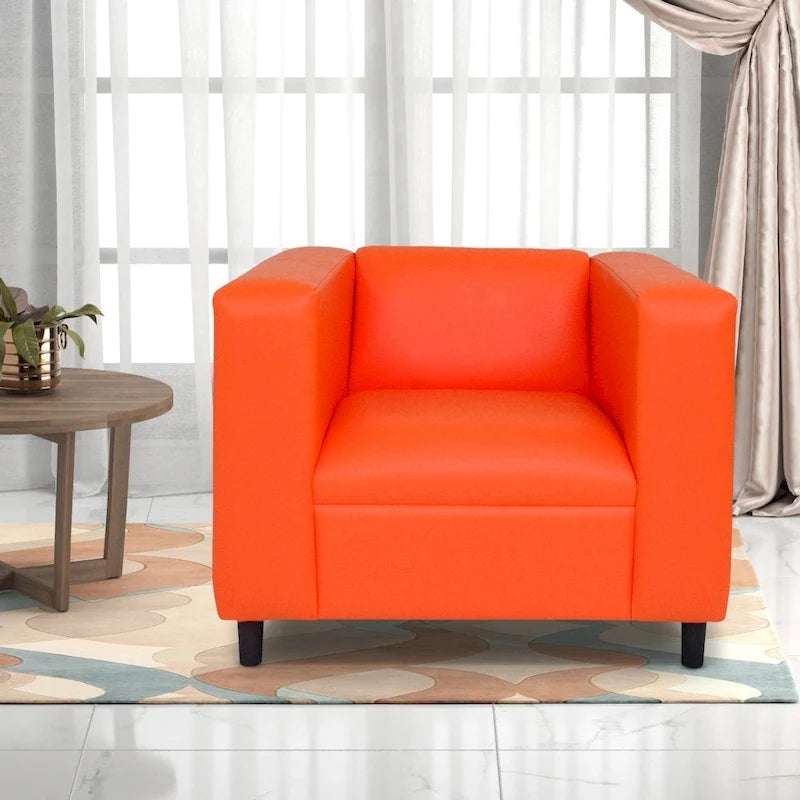 Fauteuil d'appoint rembourré en similicuir de style Mid-Century Modern avec cadre en bois massif