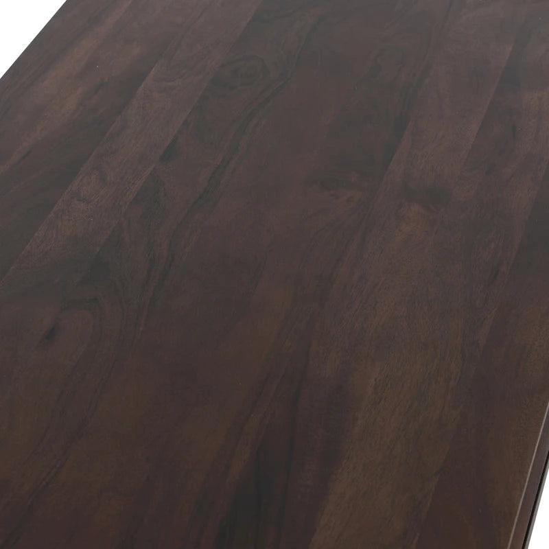 Table basse rectangulaire en bois massif avec deux tiroirs et étagère en cannage, Châtaignier foncé