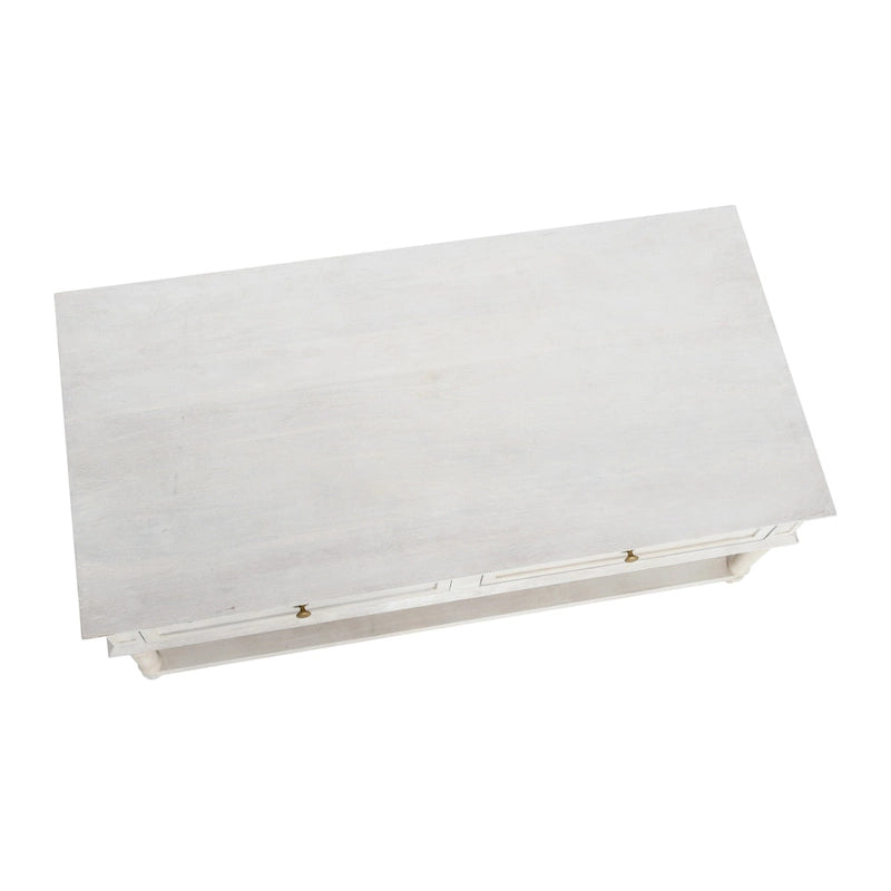 Table basse rectangulaire en bois massif avec deux tiroirs et étagère en cannage, Châtaignier foncé