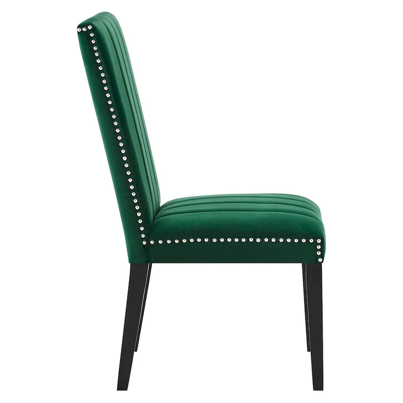 Chaise de salle à manger en velours avec capitonnage à canaux et garniture cloutée