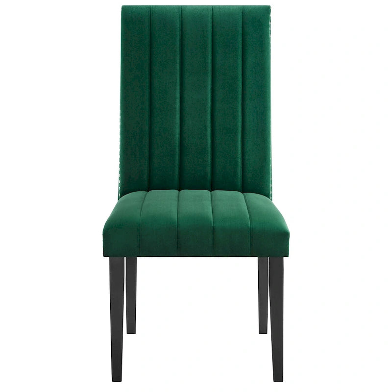 Chaise de salle à manger en velours avec capitonnage à canaux et garniture cloutée