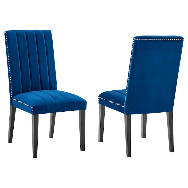 Chaise de salle à manger en velours avec capitonnage à canaux et garniture cloutée