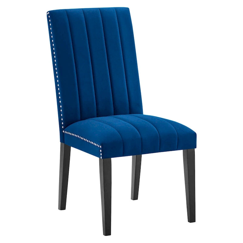 Chaise de salle à manger en velours avec capitonnage à canaux et garniture cloutée