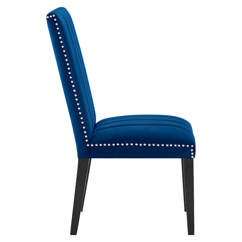 Chaise de salle à manger en velours avec capitonnage à canaux et garniture cloutée
