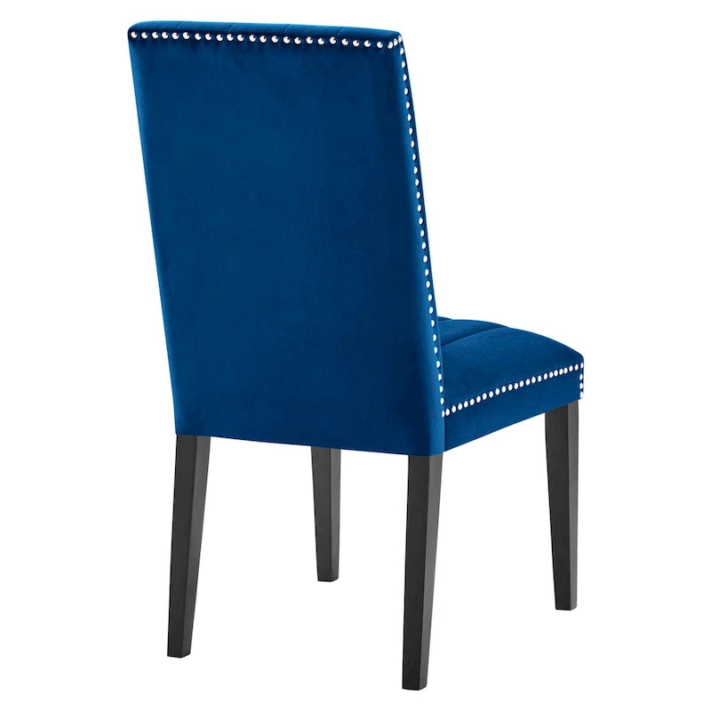 Chaise de salle à manger en velours avec capitonnage à canaux et garniture cloutée