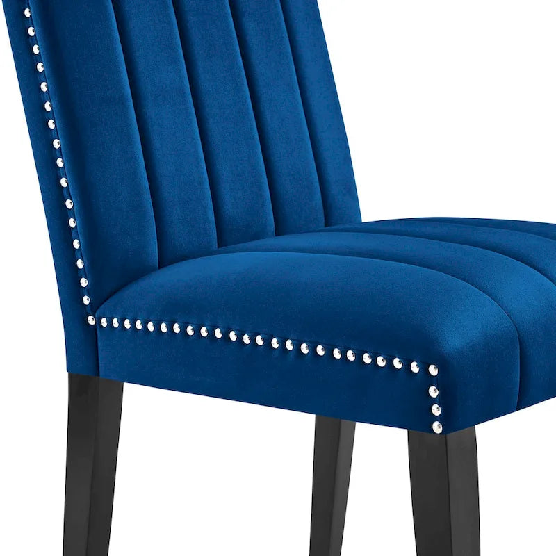 Chaise de salle à manger en velours avec capitonnage à canaux et garniture cloutée