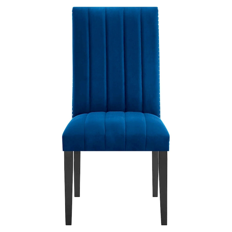 Chaise de salle à manger en velours avec capitonnage à canaux et garniture cloutée