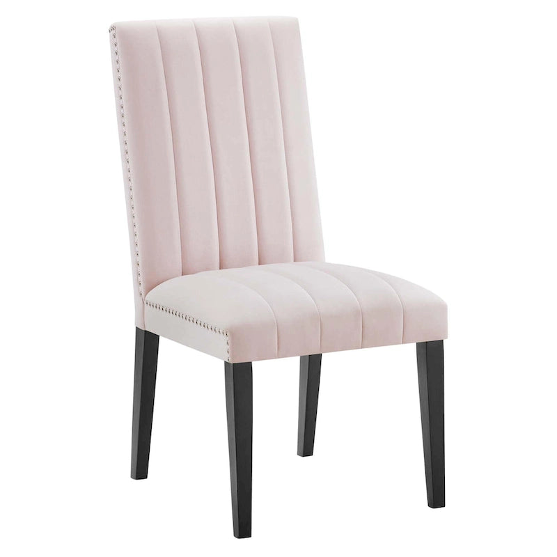 Chaise de salle à manger en velours avec capitonnage à canaux et garniture cloutée
