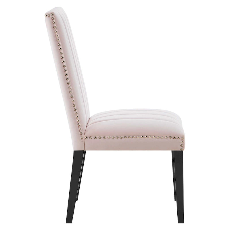 Chaise de salle à manger en velours avec capitonnage à canaux et garniture cloutée