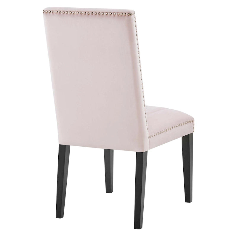 Chaise de salle à manger en velours avec capitonnage à canaux et garniture cloutée
