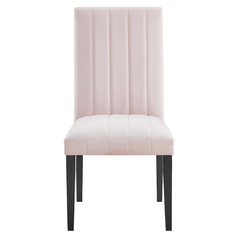 Chaise de salle à manger en velours avec capitonnage à canaux et garniture cloutée