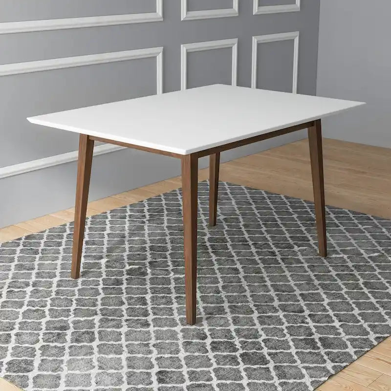 Table à manger rectangulaire moderne du milieu du siècle en bois massif blanc marron