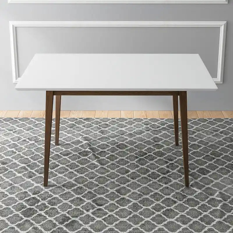 Table à manger rectangulaire moderne du milieu du siècle en bois massif blanc marron