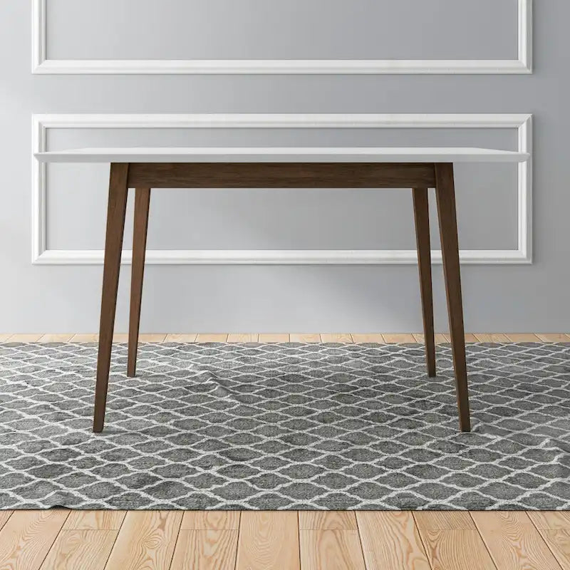 Table à manger rectangulaire moderne du milieu du siècle en bois massif blanc marron