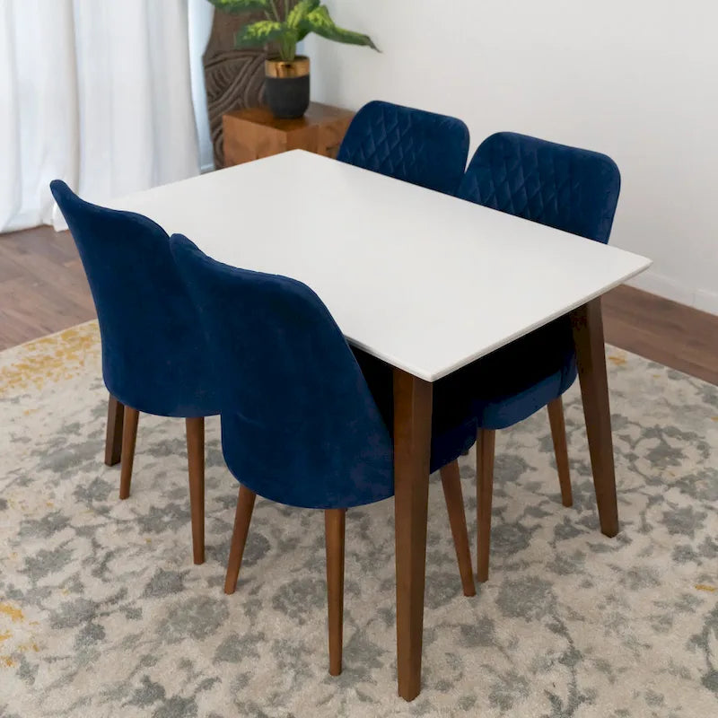 Table à manger rectangulaire moderne du milieu du siècle en bois massif blanc marron