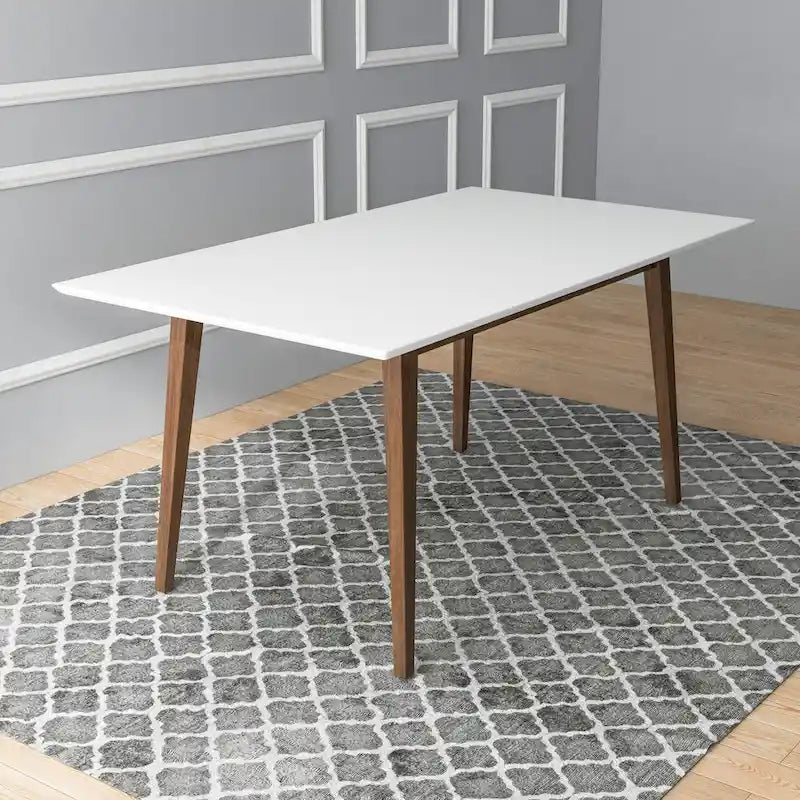 Table à manger rectangulaire moderne du milieu du siècle en bois massif blanc marron
