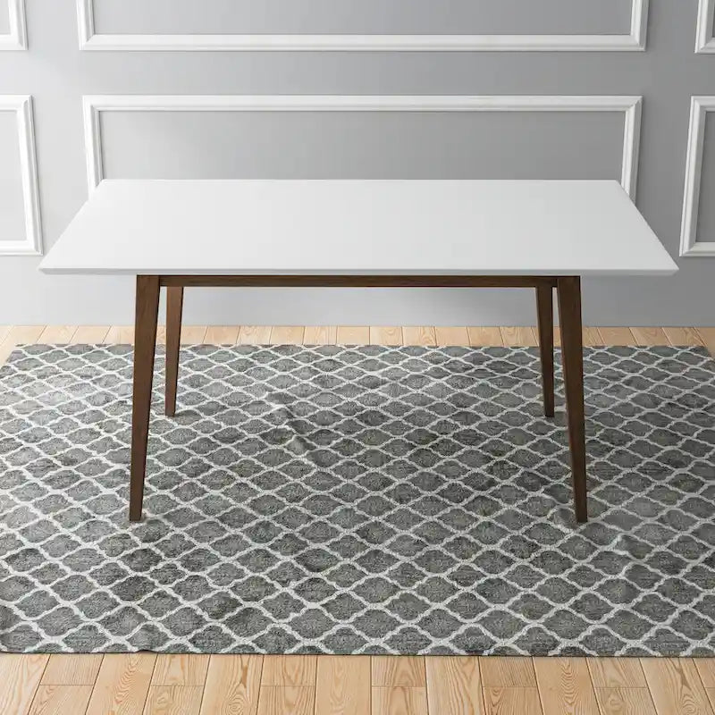 Table à manger rectangulaire moderne du milieu du siècle en bois massif blanc marron