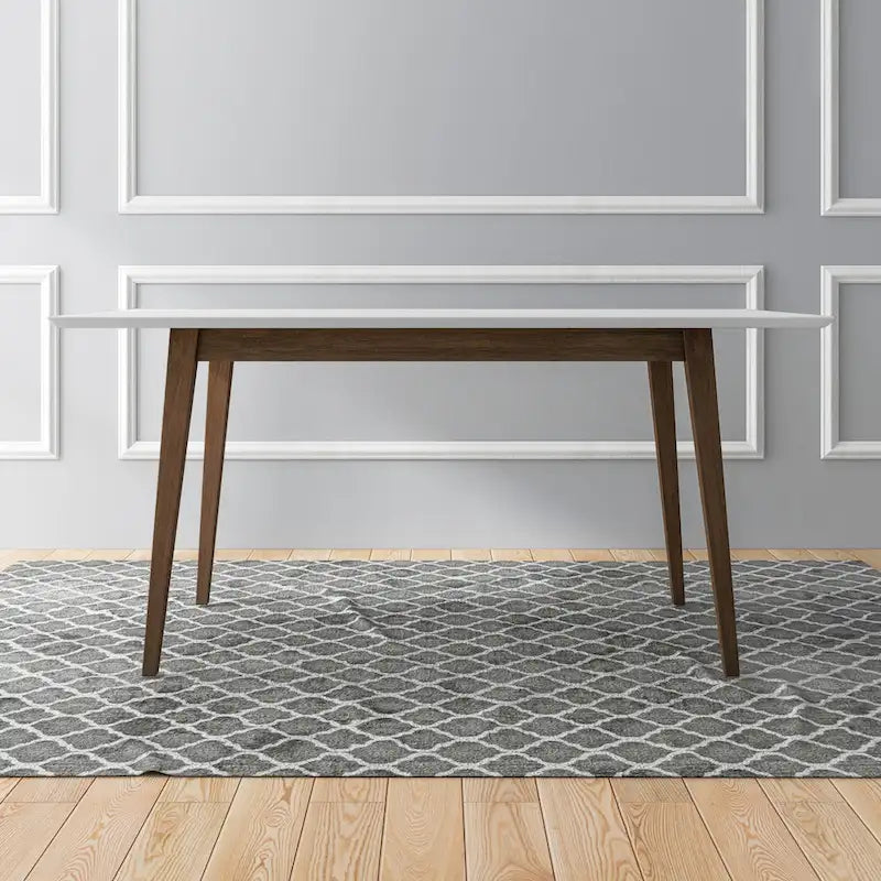 Table à manger rectangulaire moderne du milieu du siècle en bois massif blanc marron