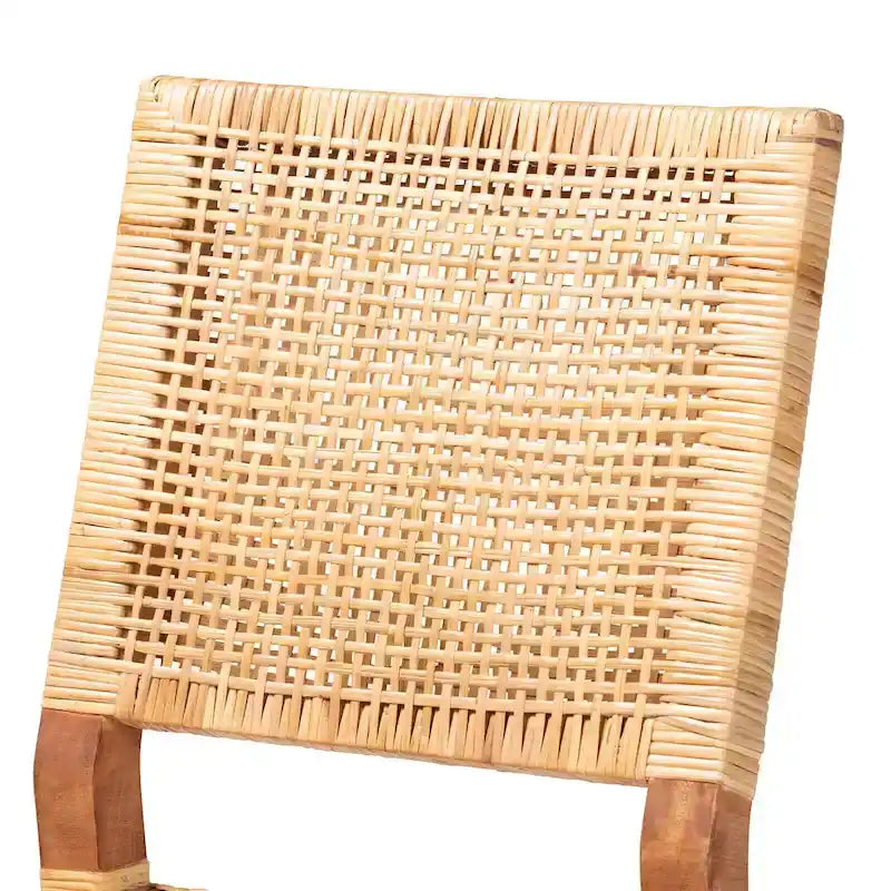 Tabouret de comptoir bohème en rotin naturel marron tressé avec cadre en bois de manguier