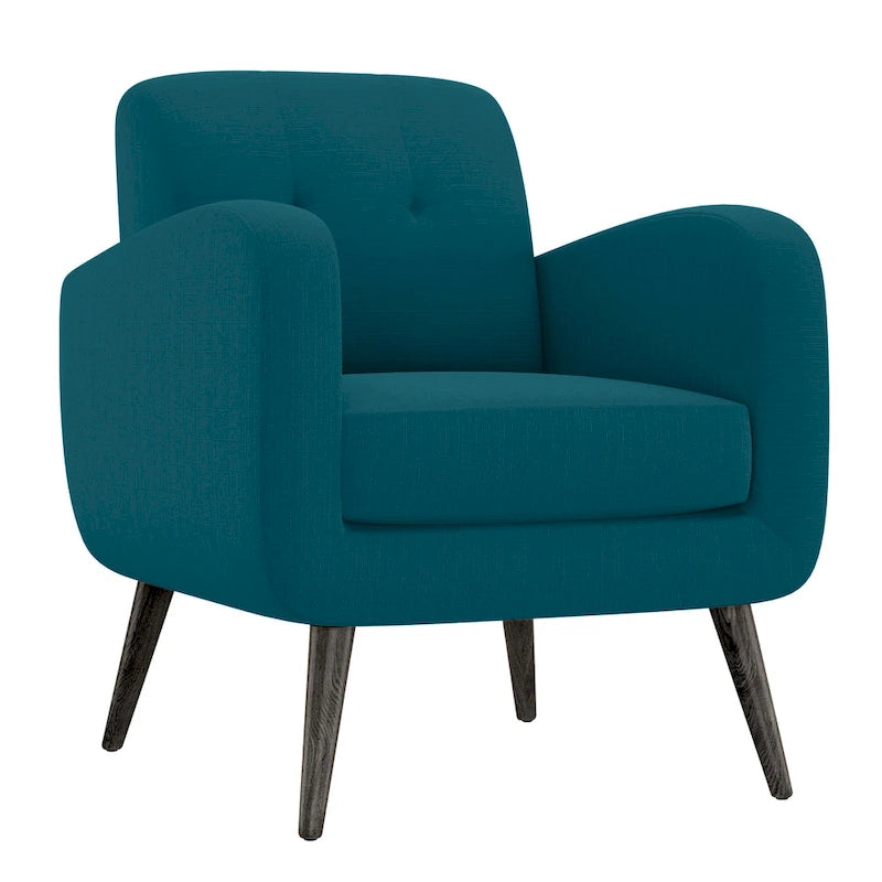 Fauteuil d'appoint en lin capitonné bleu paon, style Mid-Century Modern