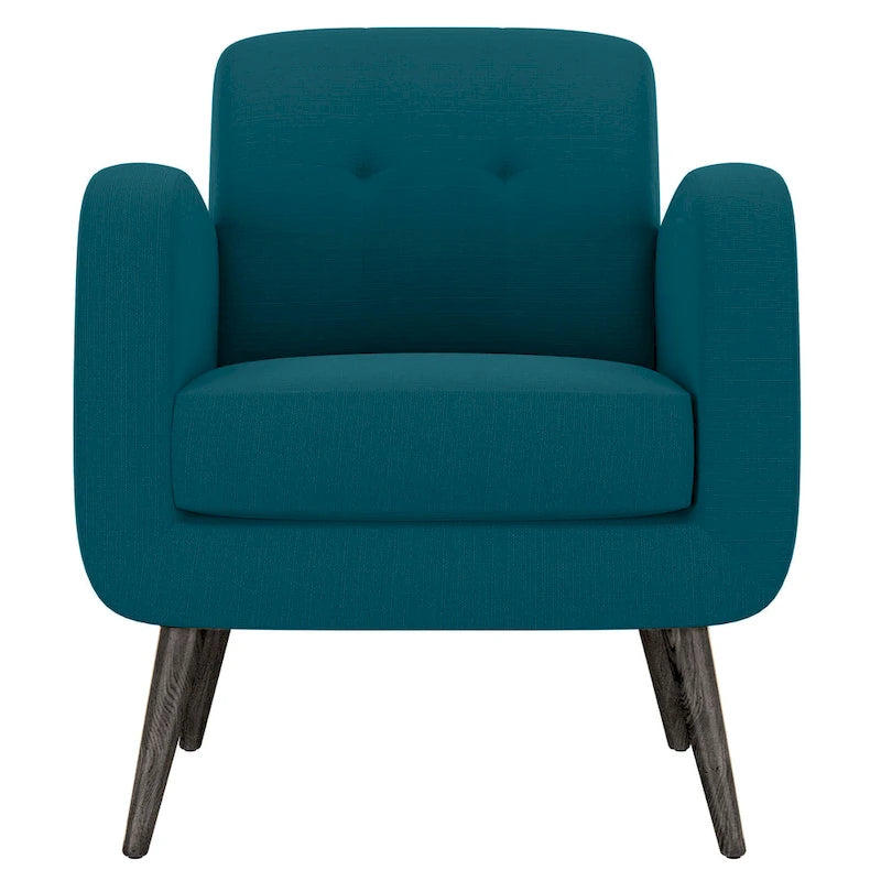 Fauteuil d'appoint en lin capitonné bleu paon, style Mid-Century Modern