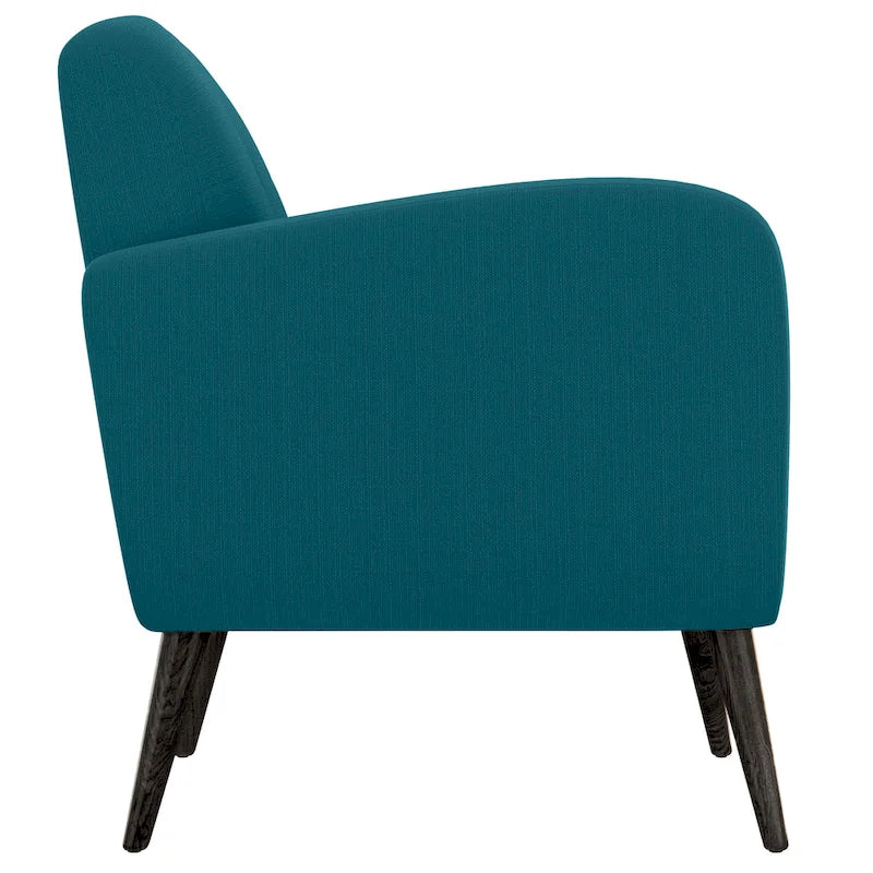 Fauteuil d'appoint en lin capitonné bleu paon, style Mid-Century Modern