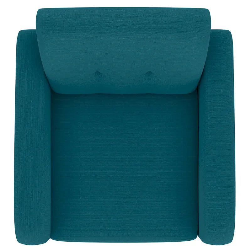 Fauteuil d'appoint en lin capitonné bleu paon, style Mid-Century Modern