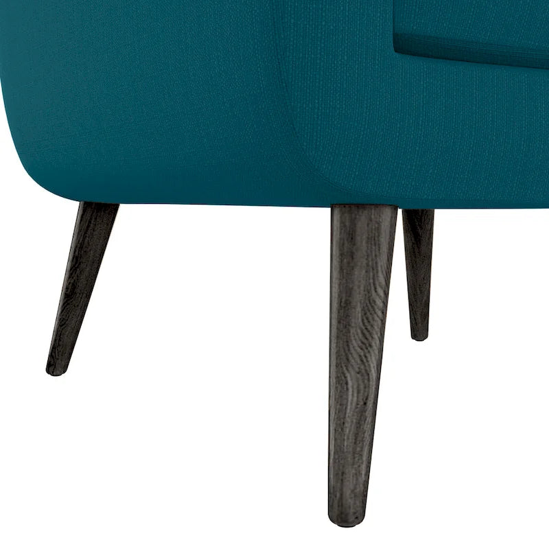 Fauteuil d'appoint en lin capitonné bleu paon, style Mid-Century Modern