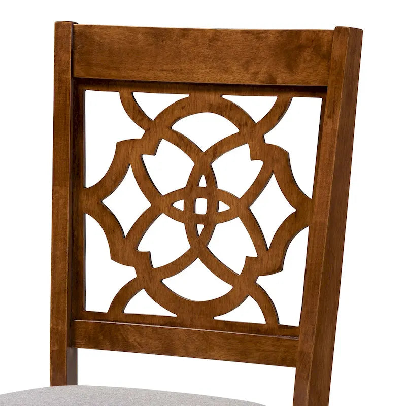 Chaise de salle à manger en bois de chêne rembourrée en tissu gris avec dossier ajouré
