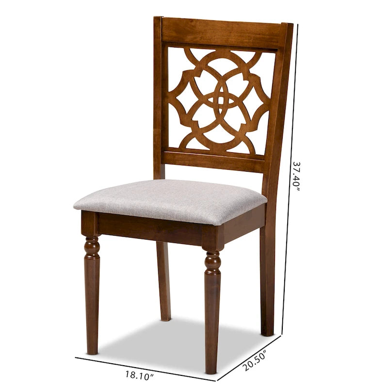 Chaise de salle à manger en bois de chêne rembourrée en tissu gris avec dossier ajouré