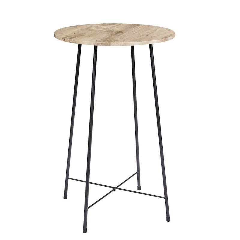 Table haute ronde plateau bois piétement métal style industriel multicolore