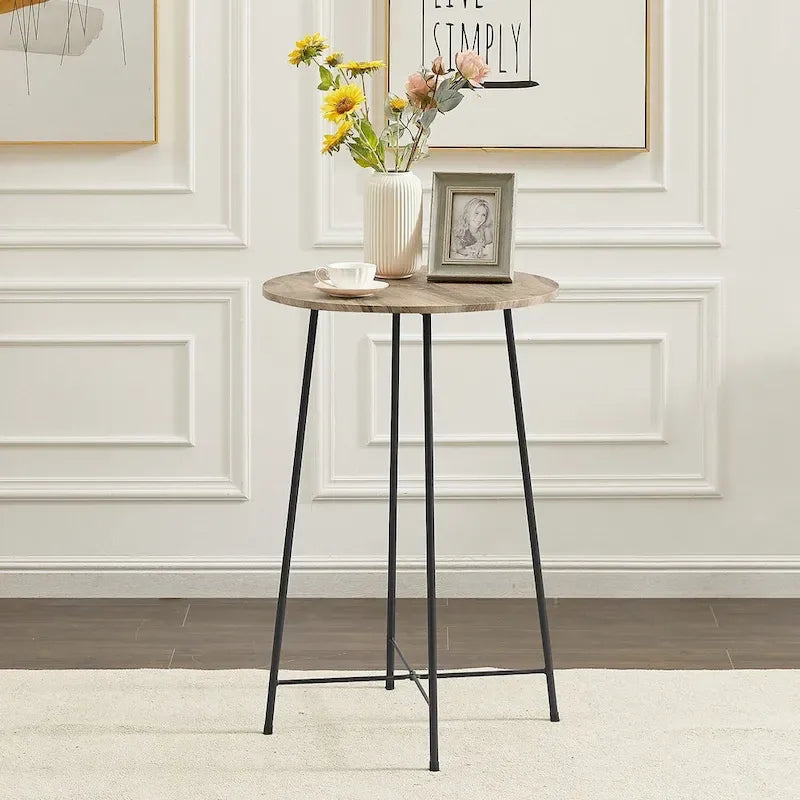 Table haute ronde plateau bois piétement métal style industriel multicolore