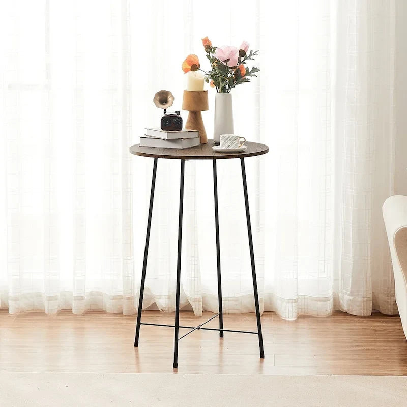 Table haute ronde plateau bois piétement métal style industriel multicolore