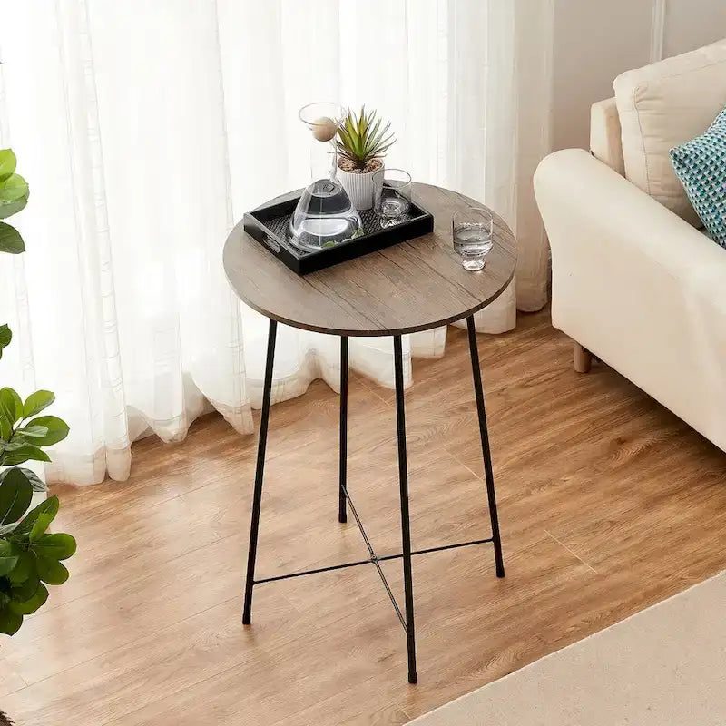 Table haute ronde plateau bois piétement métal style industriel multicolore