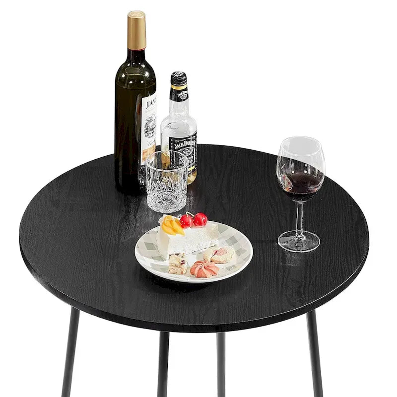 Table haute ronde plateau bois piétement métal style industriel multicolore