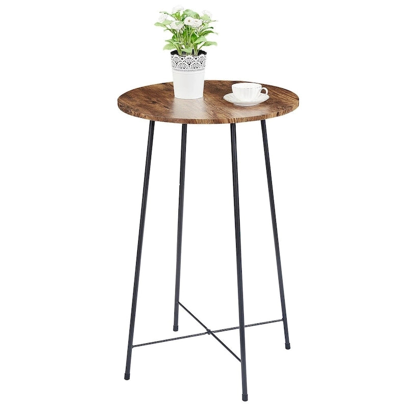 Table haute ronde plateau bois piétement métal style industriel multicolore