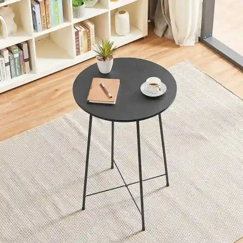 Table haute ronde plateau bois piétement métal style industriel multicolore