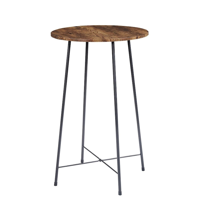 Table haute ronde plateau bois piétement métal style industriel multicolore