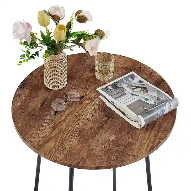 Table haute ronde plateau bois piétement métal style industriel multicolore