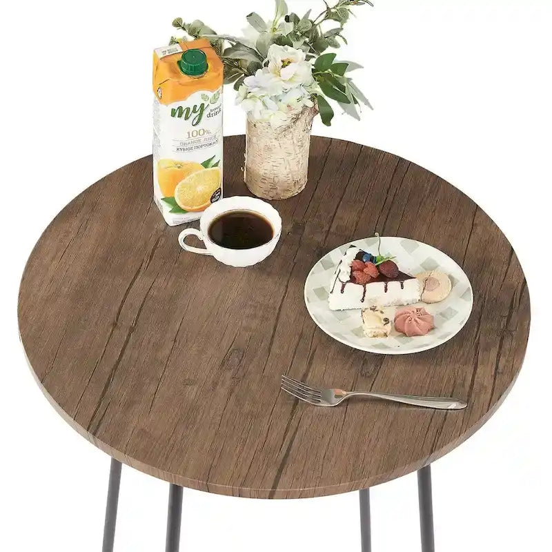 Table haute ronde plateau bois piétement métal style industriel multicolore
