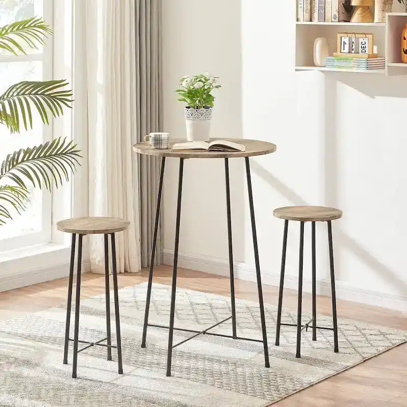 Table haute ronde plateau bois piétement métal style industriel multicolore