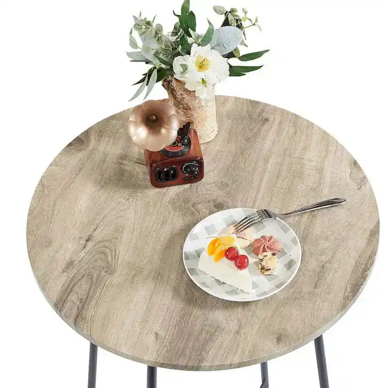 Table haute ronde plateau bois piétement métal style industriel multicolore