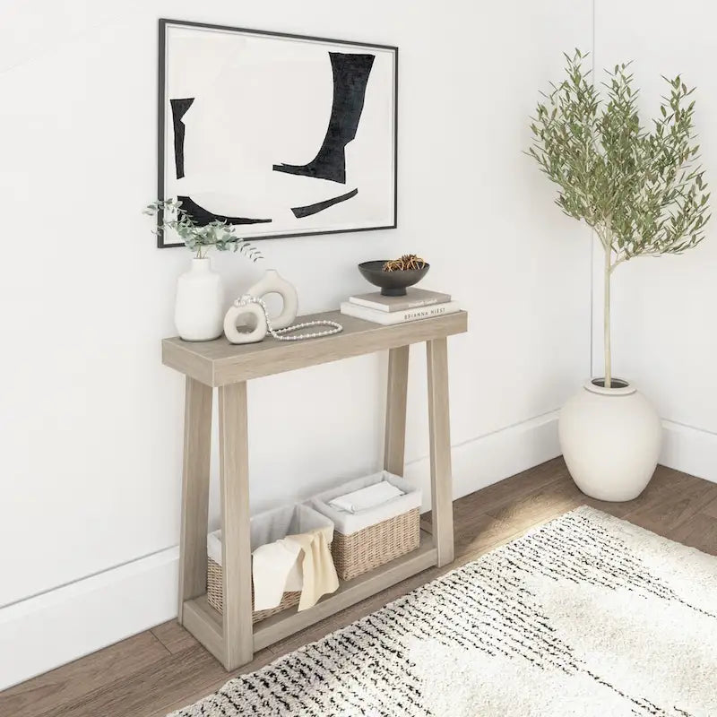 Console en pin massif avec étagère de rangement inférieure