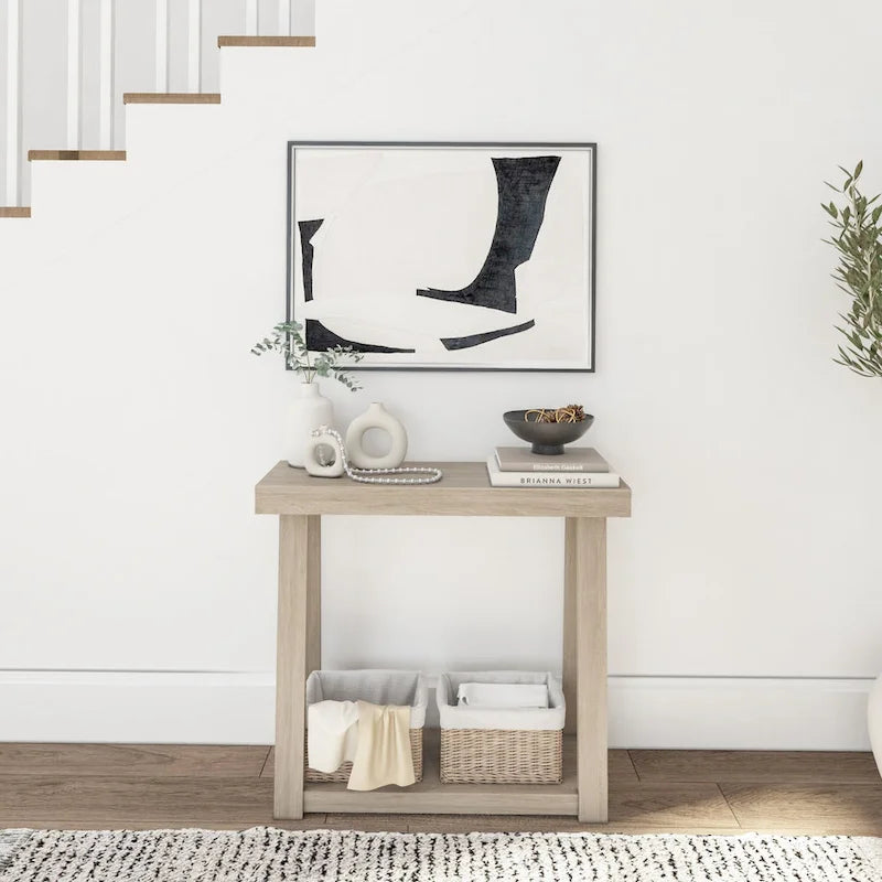 Console en pin massif avec étagère de rangement inférieure