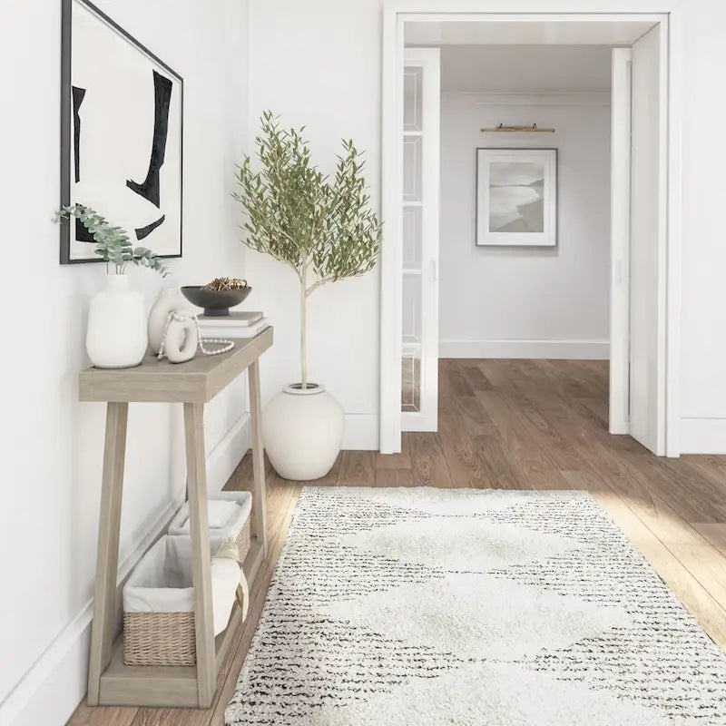Console en pin massif avec étagère de rangement inférieure